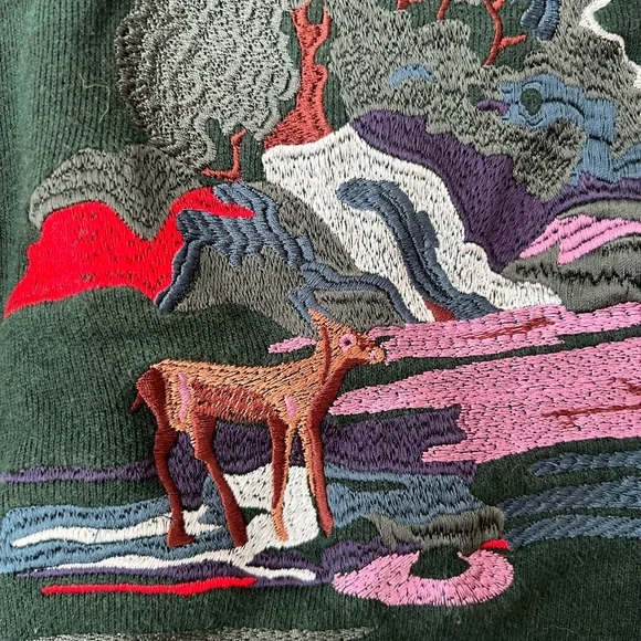 Coach Embroidered Green Crewneck Sweater with Zipper Pull - Picture 3 of 15